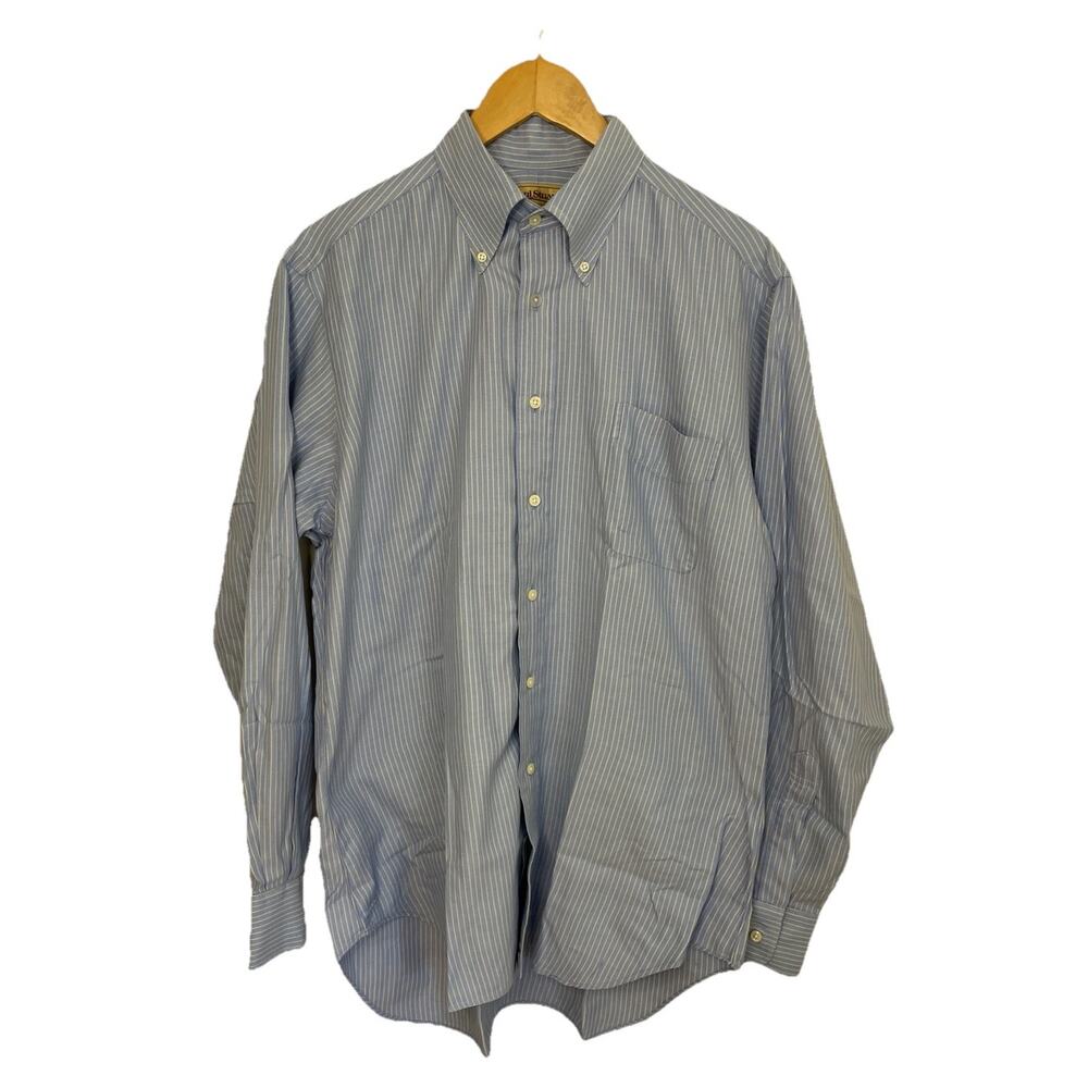Paul Stuart Shirt Button Down Long Sleeve Blue Yellow Stripe Preppy LRG- 16-34